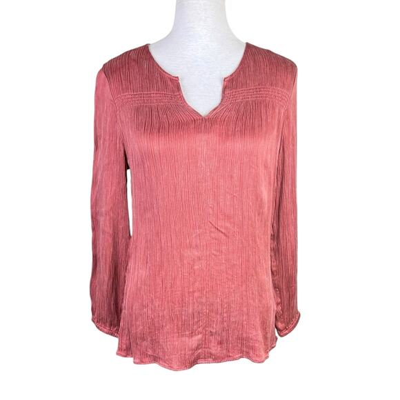 Soft Surroundings Lumi Terra Cotta Pink Long Sleeve V-neck Textured Top - Picture 2 of 11